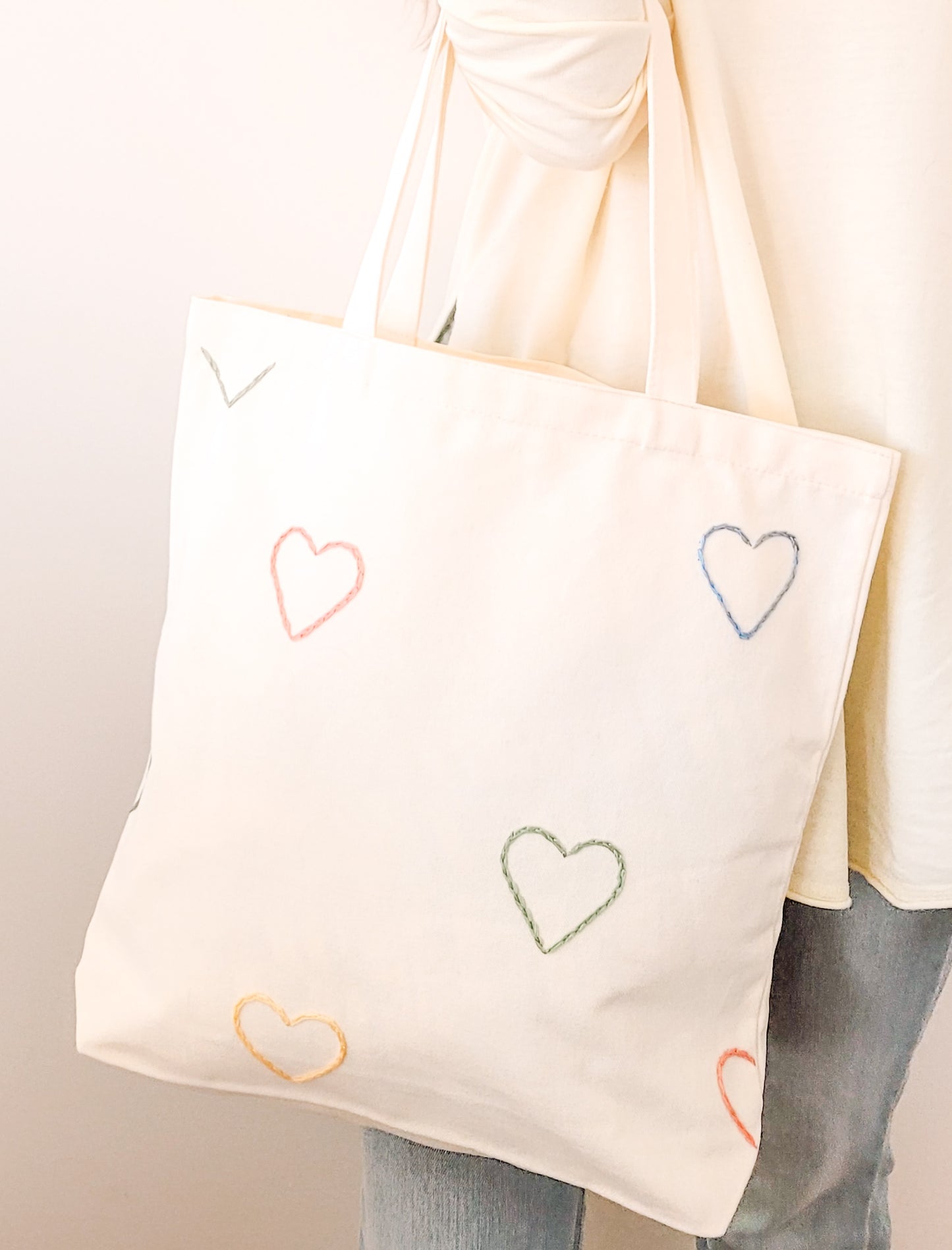 Canvas Tote in Rainbow Hearts