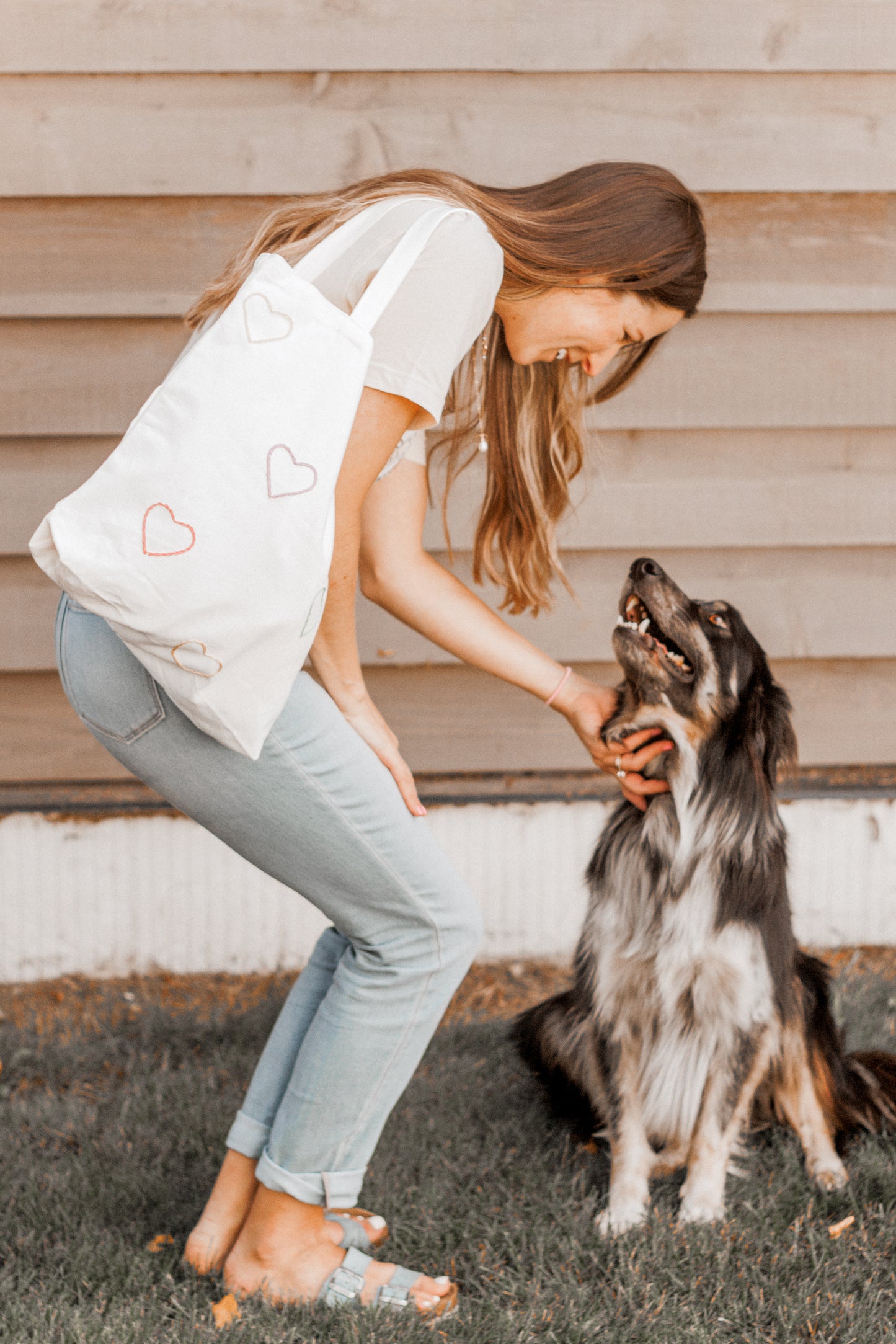 Canvas Tote in Rainbow Hearts