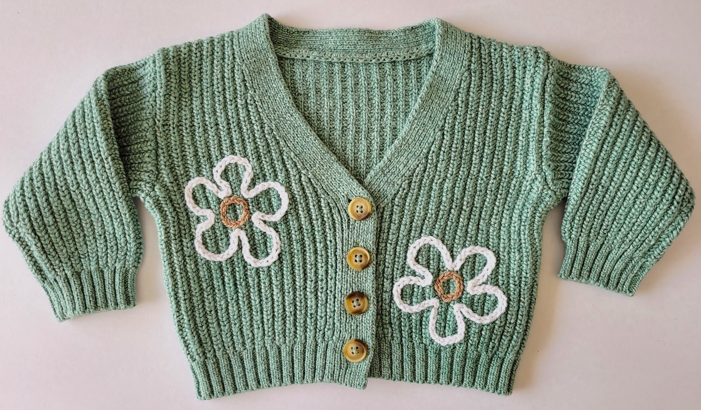 Dizzy Flower Cardigan in Spring Teal