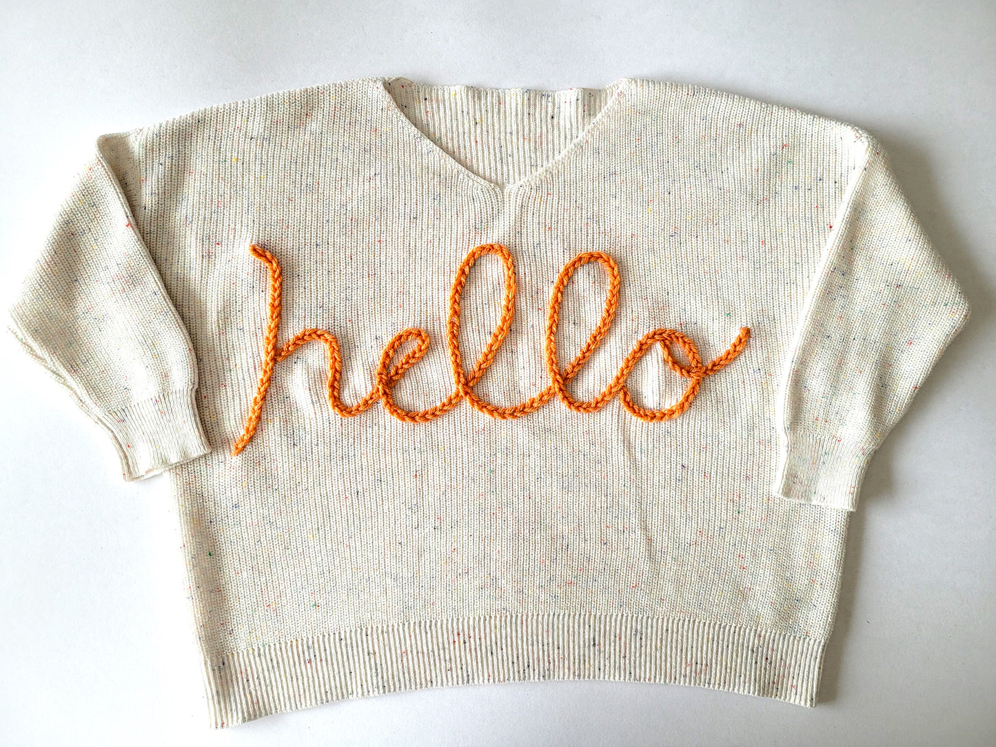 Custom V-Neck Thin Knit Sweater in Cream Confetti